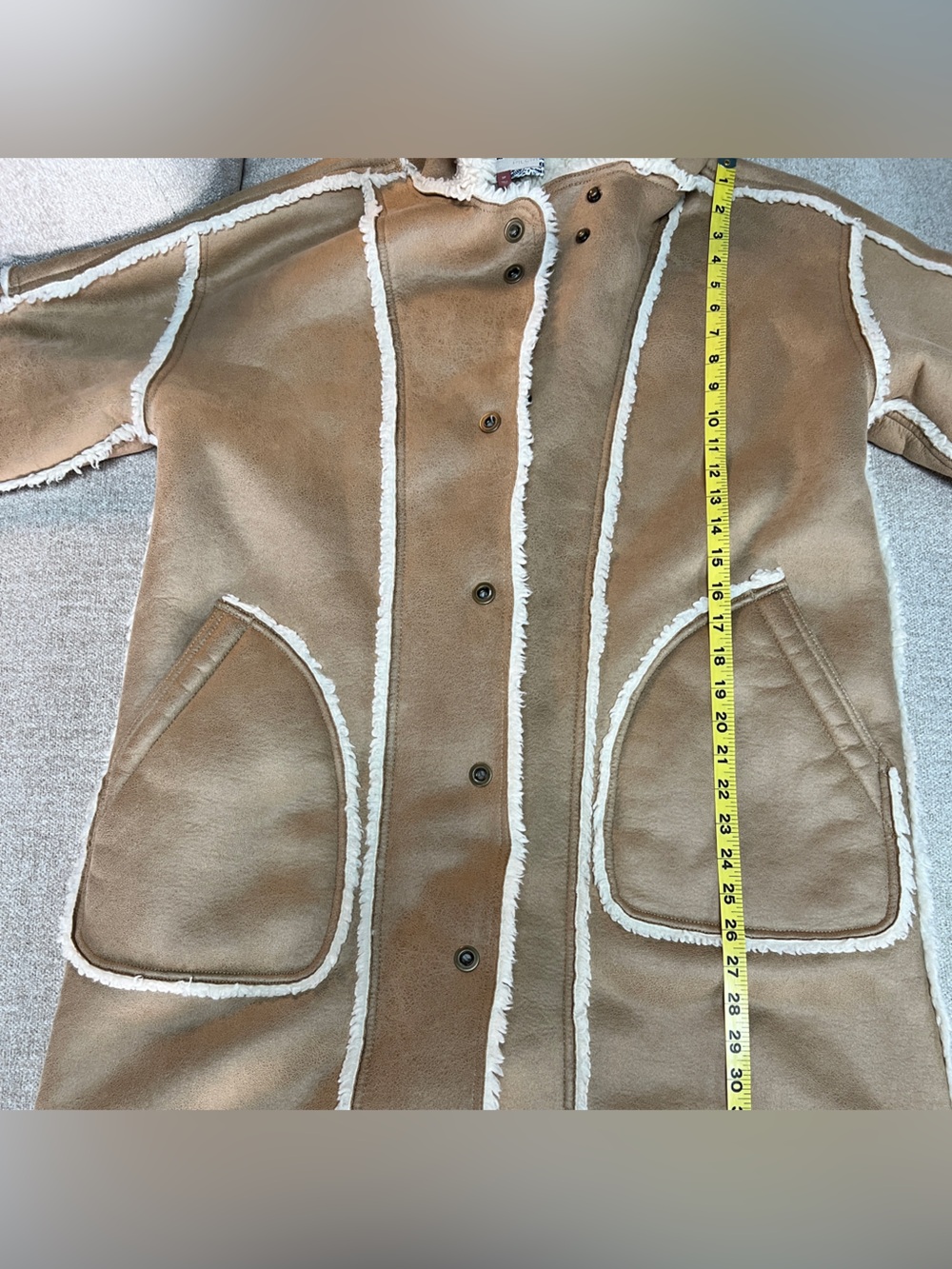 Anthropologie x Pilcro Hooded Sherpa Coat. Camel and Cream. Size Petite Small - Picture 12 of 14